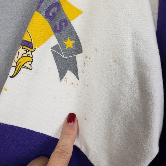 Vintage Size XL Minnesota Vikings Crewneck Sweatshirt Retro Football Helmet Logo - Picture 10 of 11